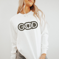 'God is Good' Stylized Text - Unisex Adult Long Sleeve Tee Shirt - Sizes S-3XL