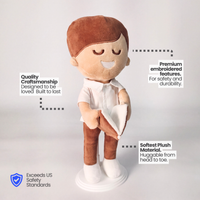 BibleBoy is the adorable plush boy doll that speaks 36 Bible verses. Holds his Bible with magnets in his hands and in the Bible. Wholesome dress. Clean cut hairstyle. Perfect baptism gift idea for Christian boys. From Jesusdoll.com.