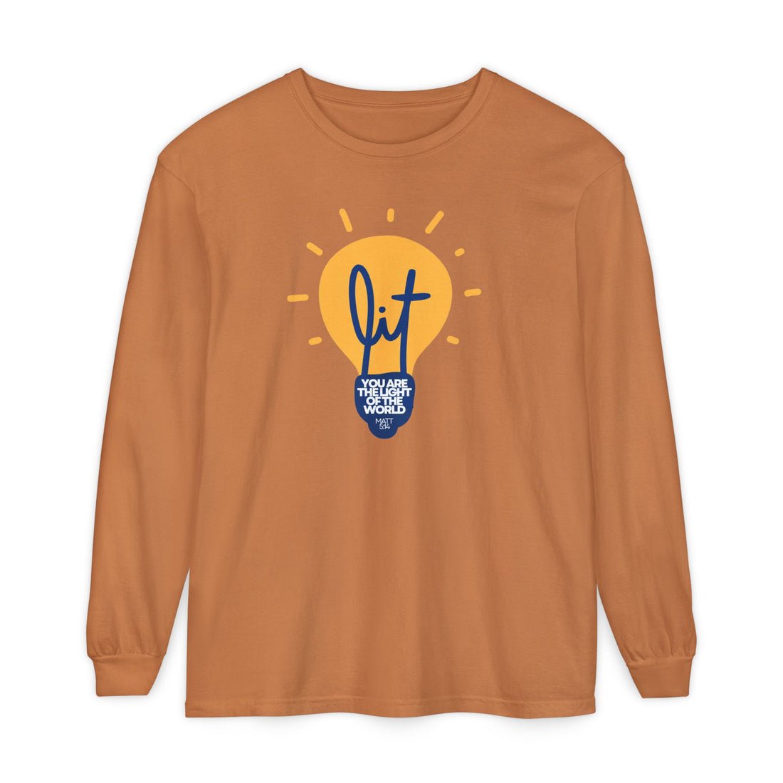 "Lit" Lightbulb - "You Are The Light Of The World" Jesus Quote - Unisex Adult Long Sleeve Tee Shirt - Sizes S-3XL