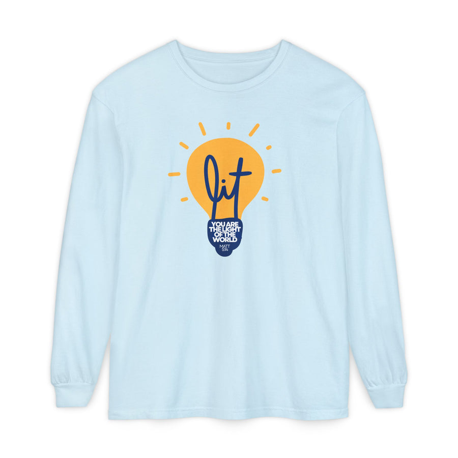 "Lit" Lightbulb - "You Are The Light Of The World" Jesus Quote - Unisex Adult Long Sleeve Tee Shirt - Sizes S-3XL