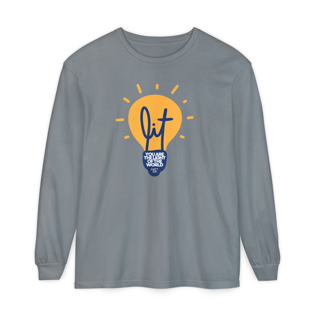 "Lit" Lightbulb - "You Are The Light Of The World" Jesus Quote - Unisex Adult Long Sleeve Tee Shirt - Sizes S-3XL